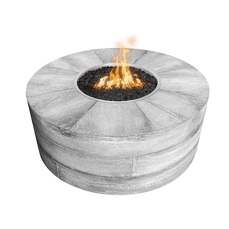 The Outdoor Plus 60 Round Seqouia Fire Pit, Wood Grain GFRC Concrete, Ivory, Spark Ignition w/Flame Sense, Liq. Propane OPT-SEQ60LWFSEN-IVY-LP